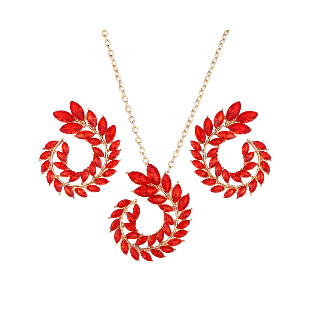 Bohemian Rhinestone Leaf Earring&Necklace Set for Women Statement Bridal Cubic Zirconia Jewelry Set