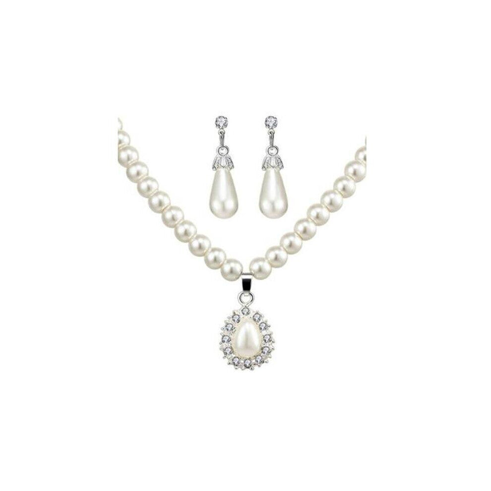 Emulation Pearl Necklace-Earrings Jewellery Set For Women Bride Set Wedding Party Joyme