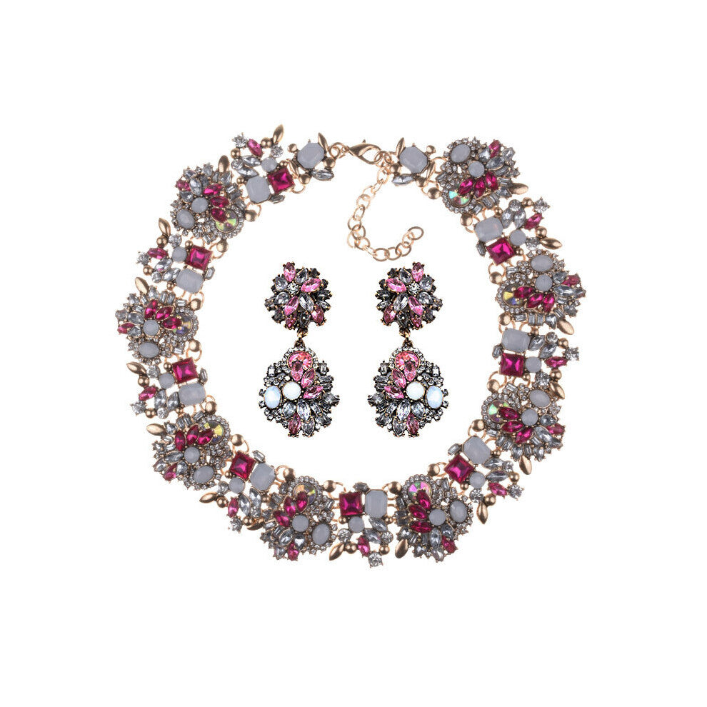 Crystal Rhinestone Chokers Necklaces Earrings Women Jewelry Sets Female Statement Large Collar Big Bib Necklace Earrings