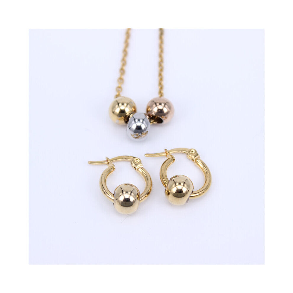 Earring size choice 10mm-70mm Activity 3 Colored Metal beads Jewelry Stainless Steel Jewelry Set (Earrings Necklace)gift
