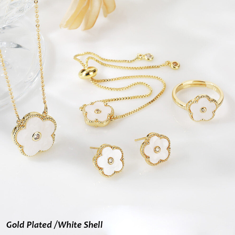 4pcs-Set Clover Pendant Necklace-Earrings-Ring-Bracelet Stainless Steel Clover Jewelry Set for Women