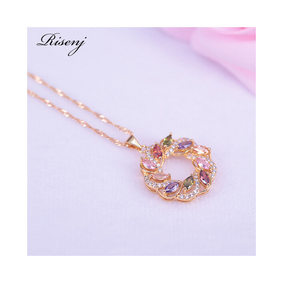 Top Flower & Lucky Circle Jewelry Set Multicolor Cubic Zircon Pendant-Earring-Necklace Women Wedding Jewelry Sets