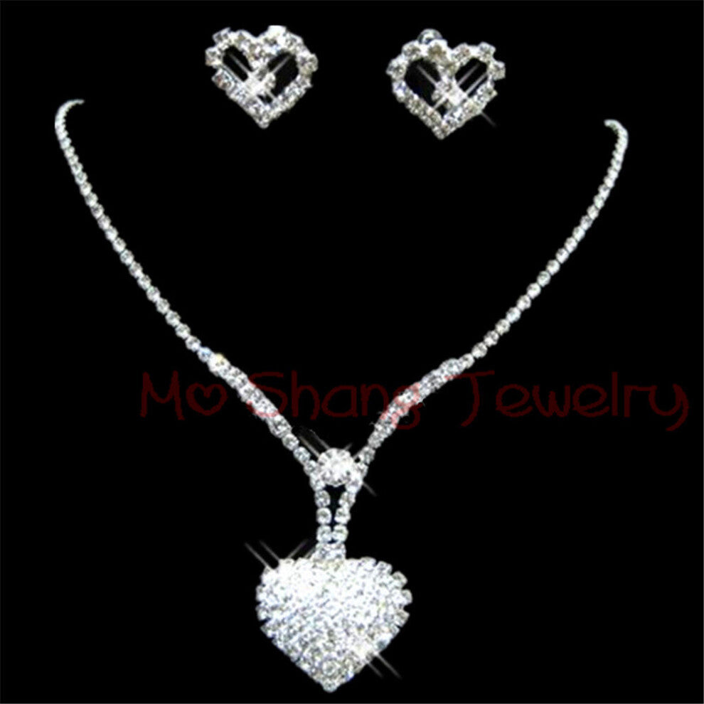 Newest Crystal Rhinestones Silver Plated V Collar Necklace&Earrings Jewelry Set Formal Party Prom Jewelry