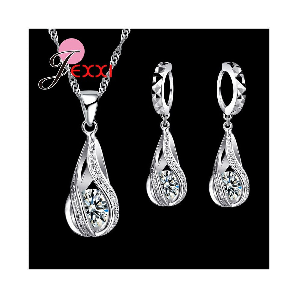 Water Drop CZ Jewelry Sets 925 Sterling Silver Necklace&Earrings Wedding Jewelry For Women Wedding Party Sets