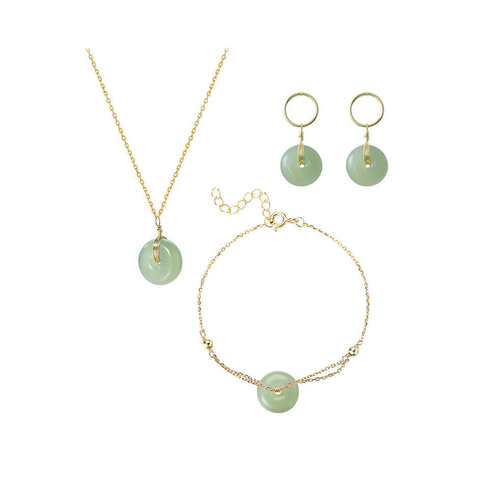 Round Green Stone Pendant Wedding Jewelry Set Vintage Neckace+Bracelet+Earrings For Women Girl Gift Jewelry