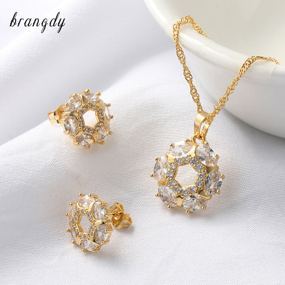Dubai Plates Jewelry Sets For Women Multicolor Flower Shape Zirconia High Necklace Pendant Earrings Set We