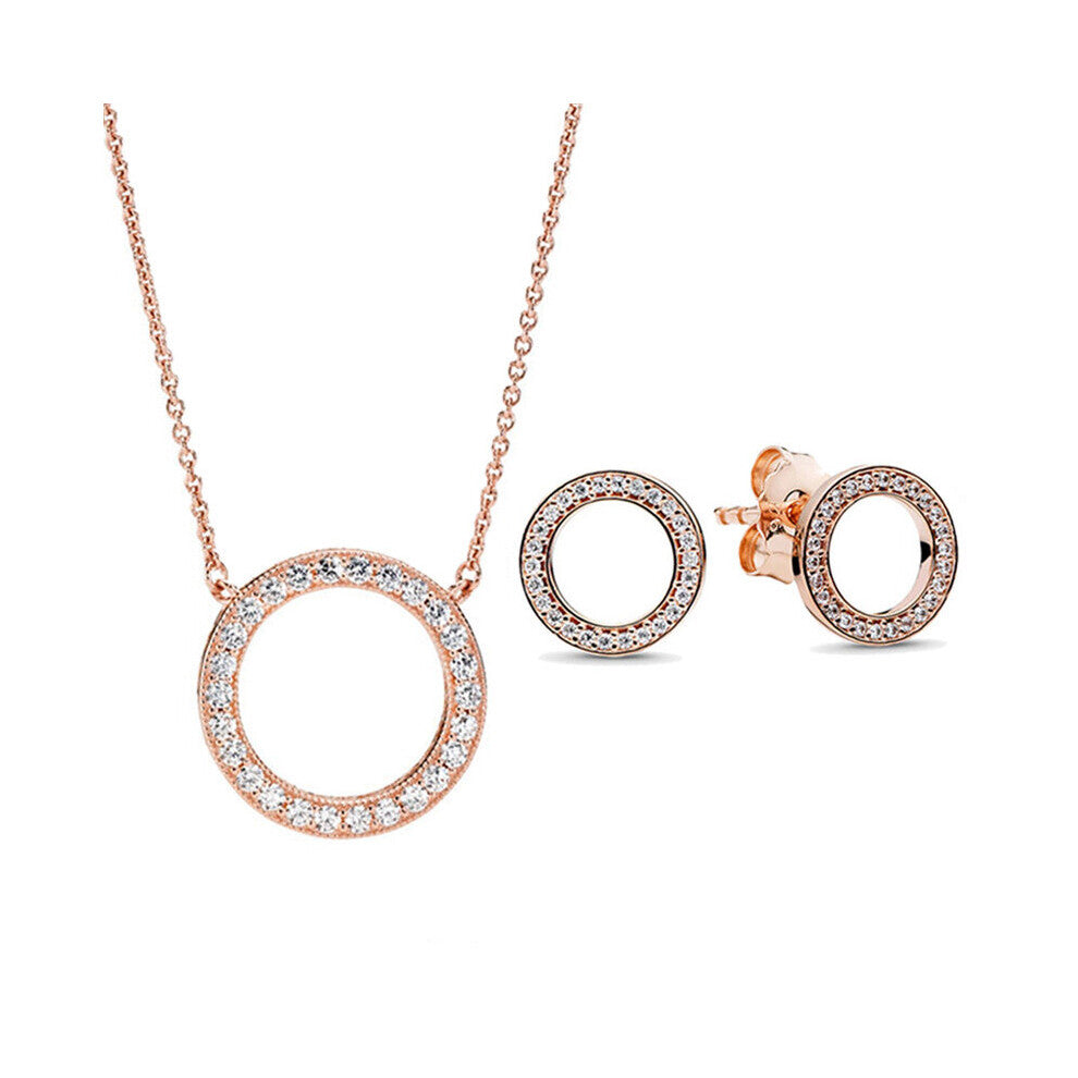 High Jewelry Sets for Women Round Cubic Zircon Necklace-Earrings Jewelry Sets Valentine Gift