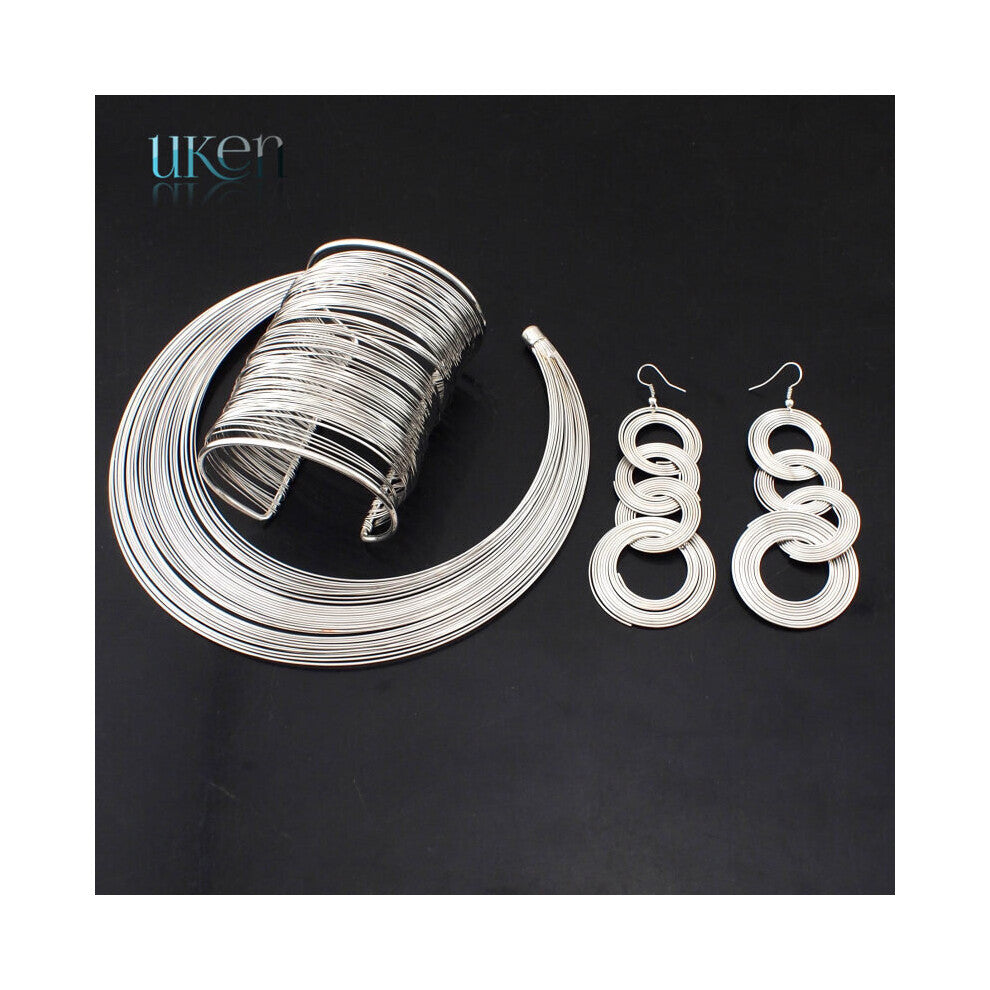 Indian Jewelry Set Metal Wire Torques Chokers Necklaces Bangle Earrings Sets For Women Dress Bridal Accessories