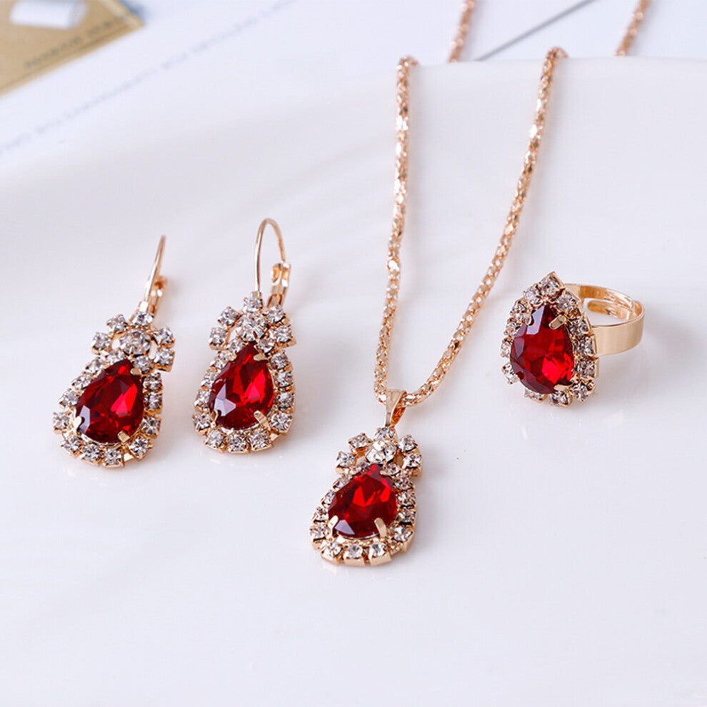 Multicolor Drop Crystal Women's Necklace Earrings Ring Jewelry Set Anniversary Bridal Engagement and Birthday