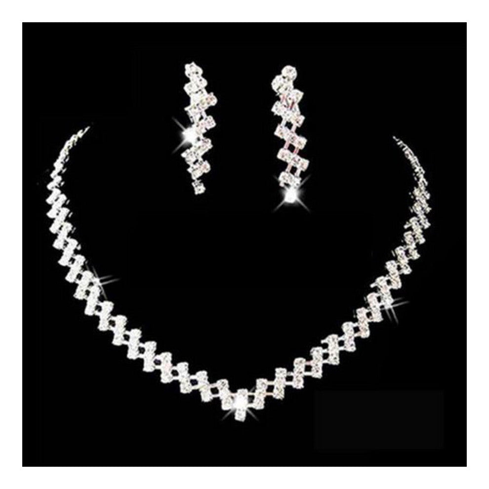 Silver Wedding Jewelry Set Crystal Bridal Rhinestone Jewelry Sets Necklace Earring Engagement Jewelry Set
