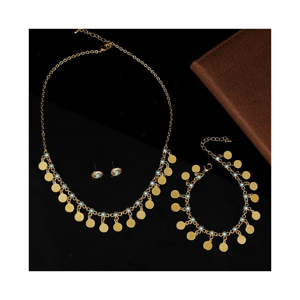 Natural Stone Necklace-Earrings-Bracelet Plated Dubai Jewelry Sets for Women Tassels Muslim Wedding Sets