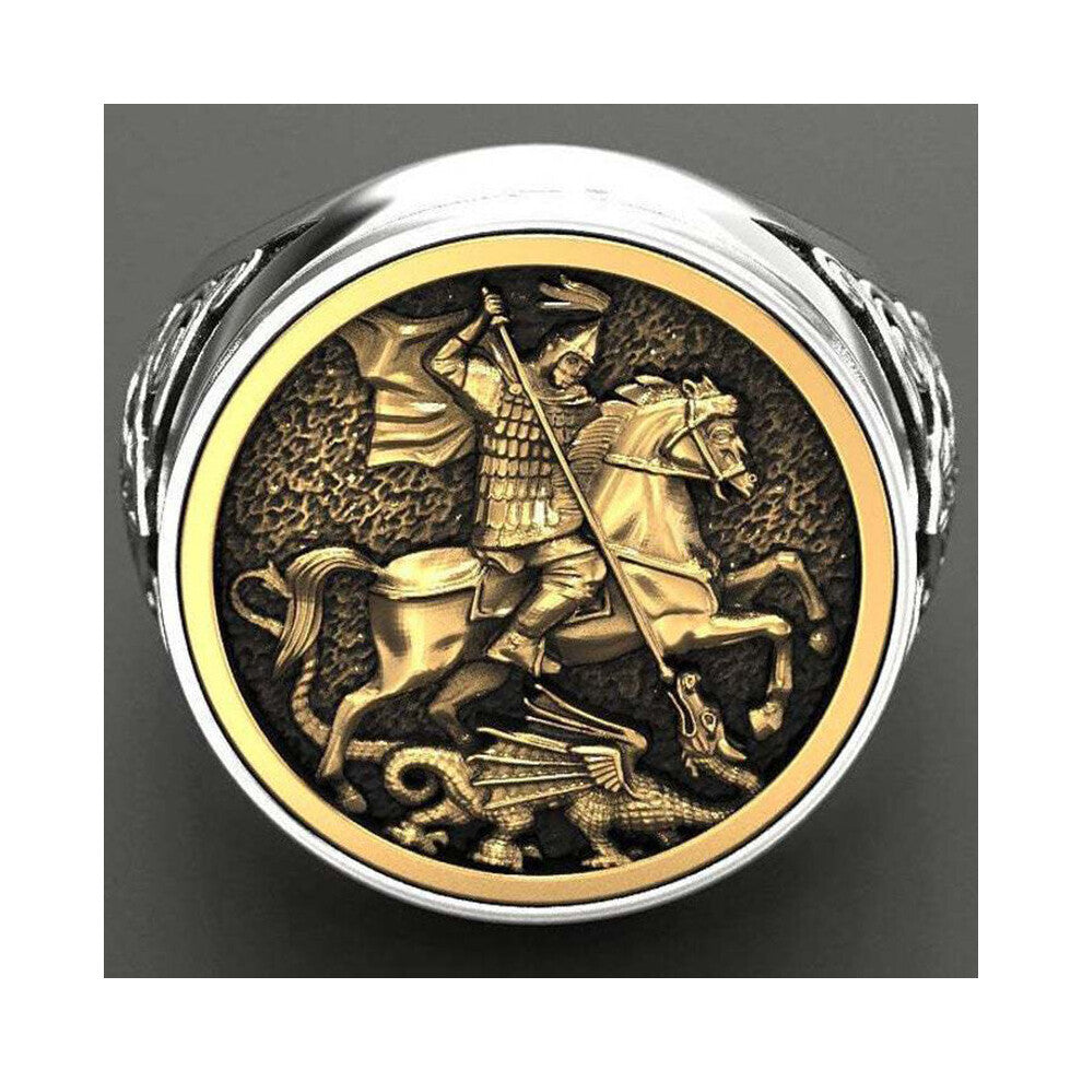 (Light Yellow Gold Color, 10) Punk Delicate Warrior Dragon Men's Ring Jewelry Hip Hop Soldier Military Signet Rings for Men Personality Biker Jewelry