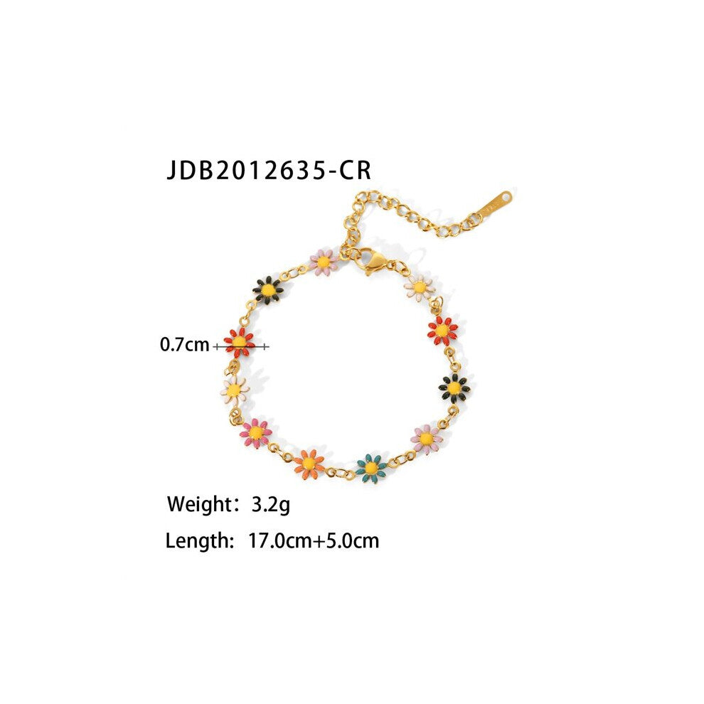 Youthway Stylish Little Flower Stainless Steel Necklace Bracelet Jewelry Set Statement PVD Golden Collar Necklace Bracelet