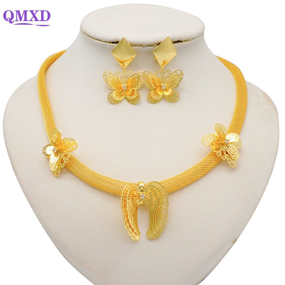 Dubai Flower Jewelry Sets For Women Lady Ethiopian Jewelry African Necklace& Earrings Sets Big Choker Pendant Bridal Party