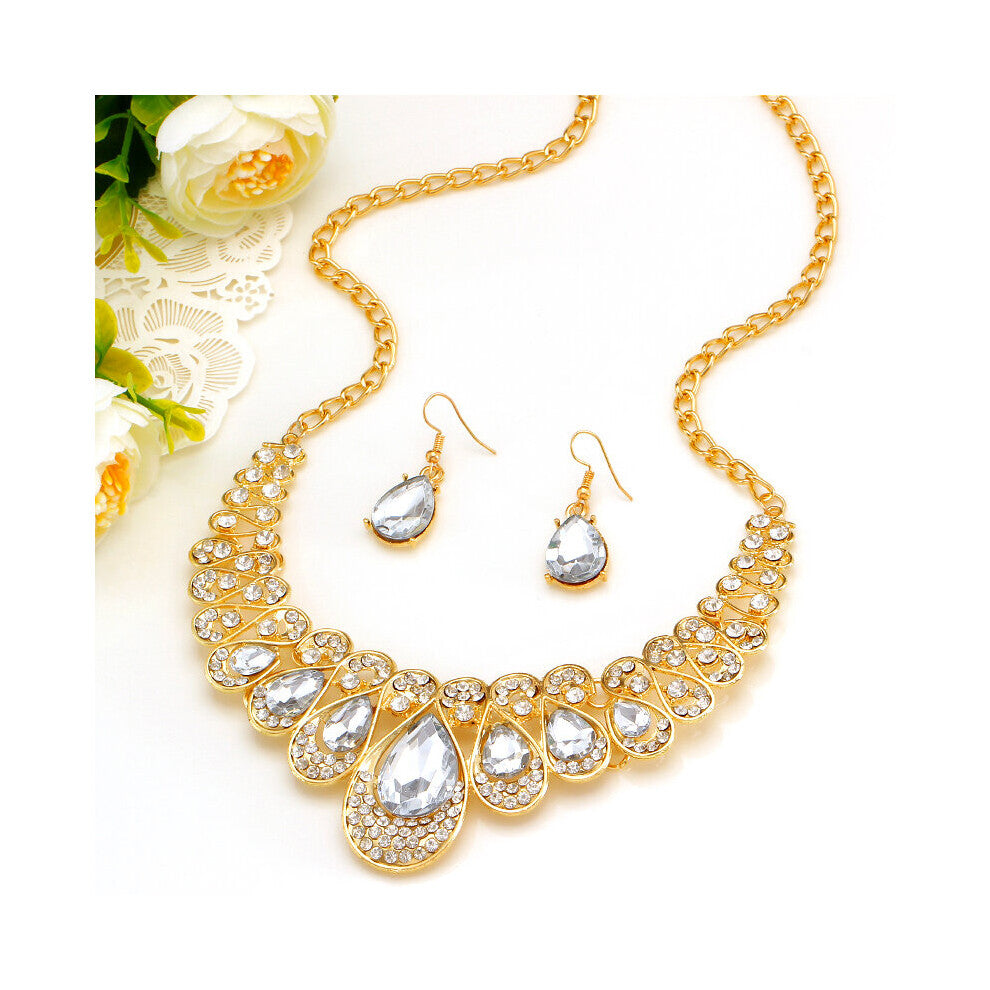 Colorful Rhinestone Crystal Engagement Choker Statement Necklace Earrings Crystal Jewelry Sets For Women