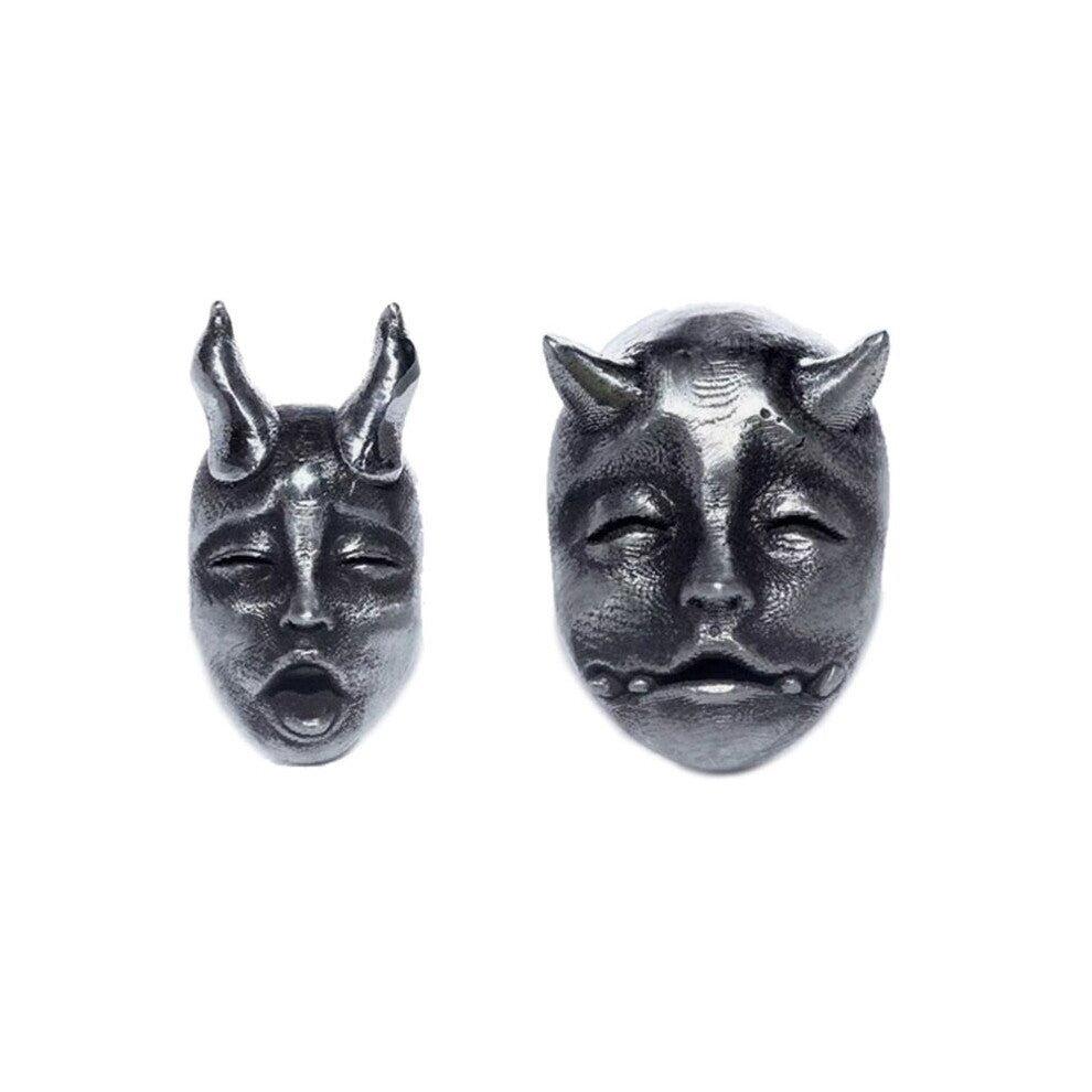 Personality Silver Plated Gothic Horned Demon Baby Stud Earrings Devil Prajna Skull Earrings for Men Women Biker Punk Jewelry