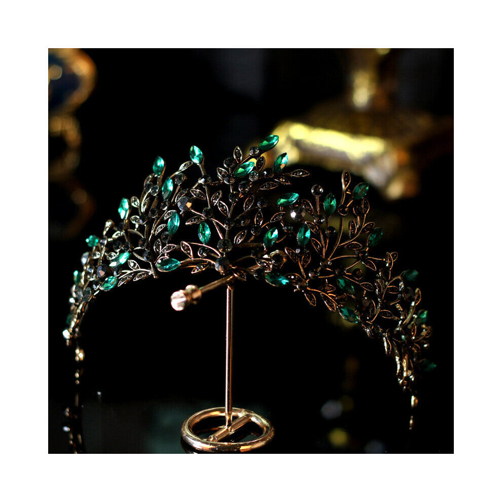 Baroque Green Crystal Leaf Bridal Crown Tiaras Rhinestone Crowns Infantis Brides Headbands Wedding Hair Accessories