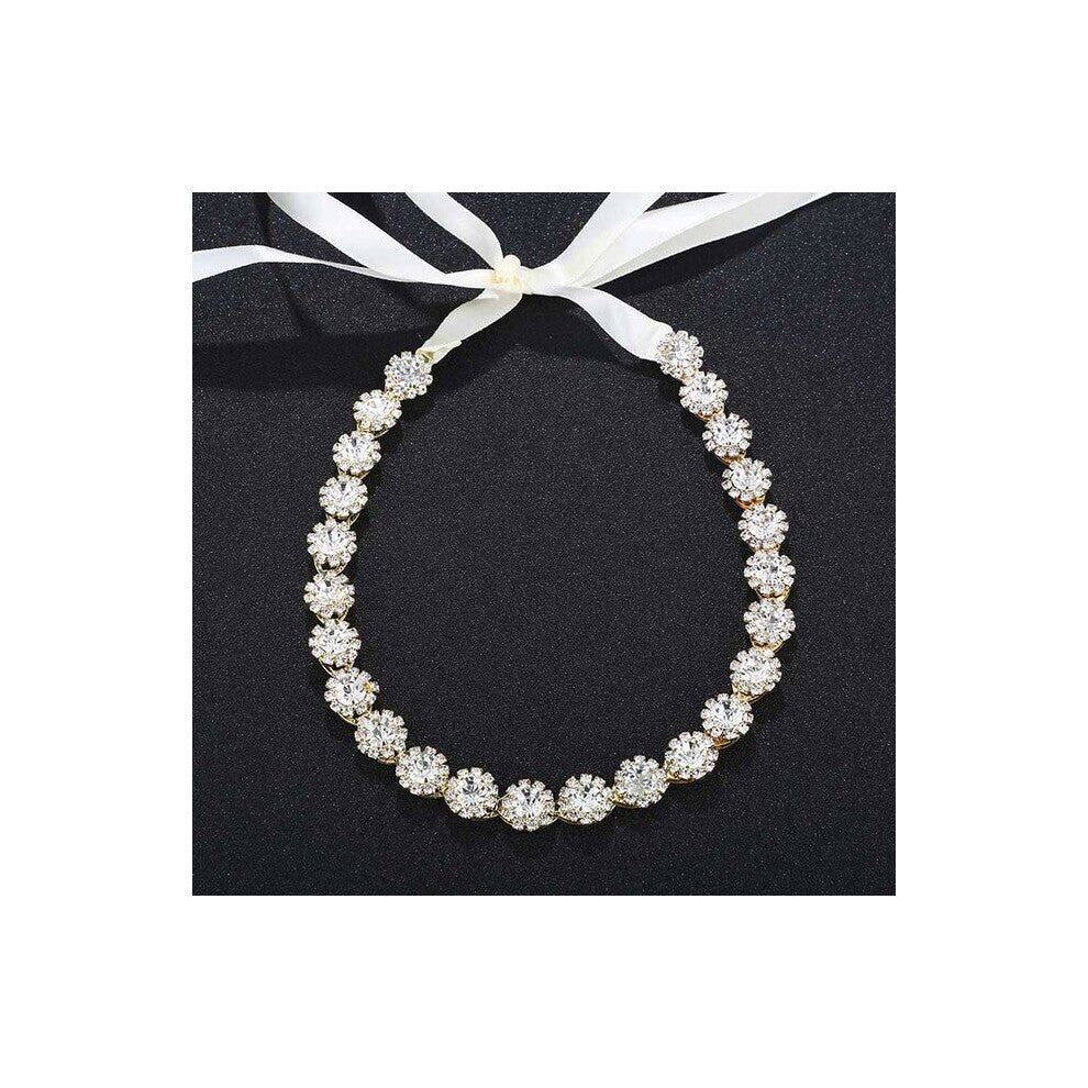 Women Girl Rose Gold-Silver Crystal Tiaras Crowns Headband Ribbon Bride Noiva Wedding Engagement Party Hair Bands