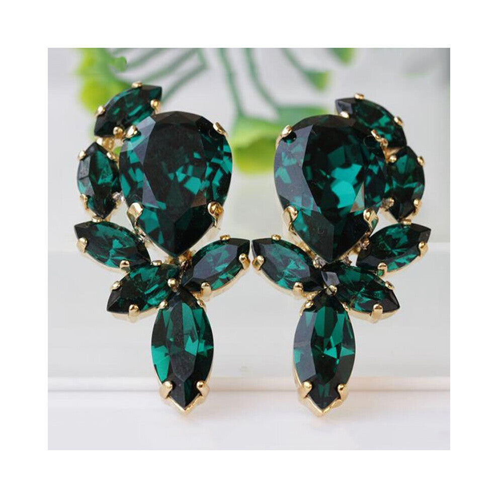 Green Geometric Water Drop Crystal Earrings Droplet Shaped Zircon Engagement Pendant Earrings For Women Party Wedding Jewelry