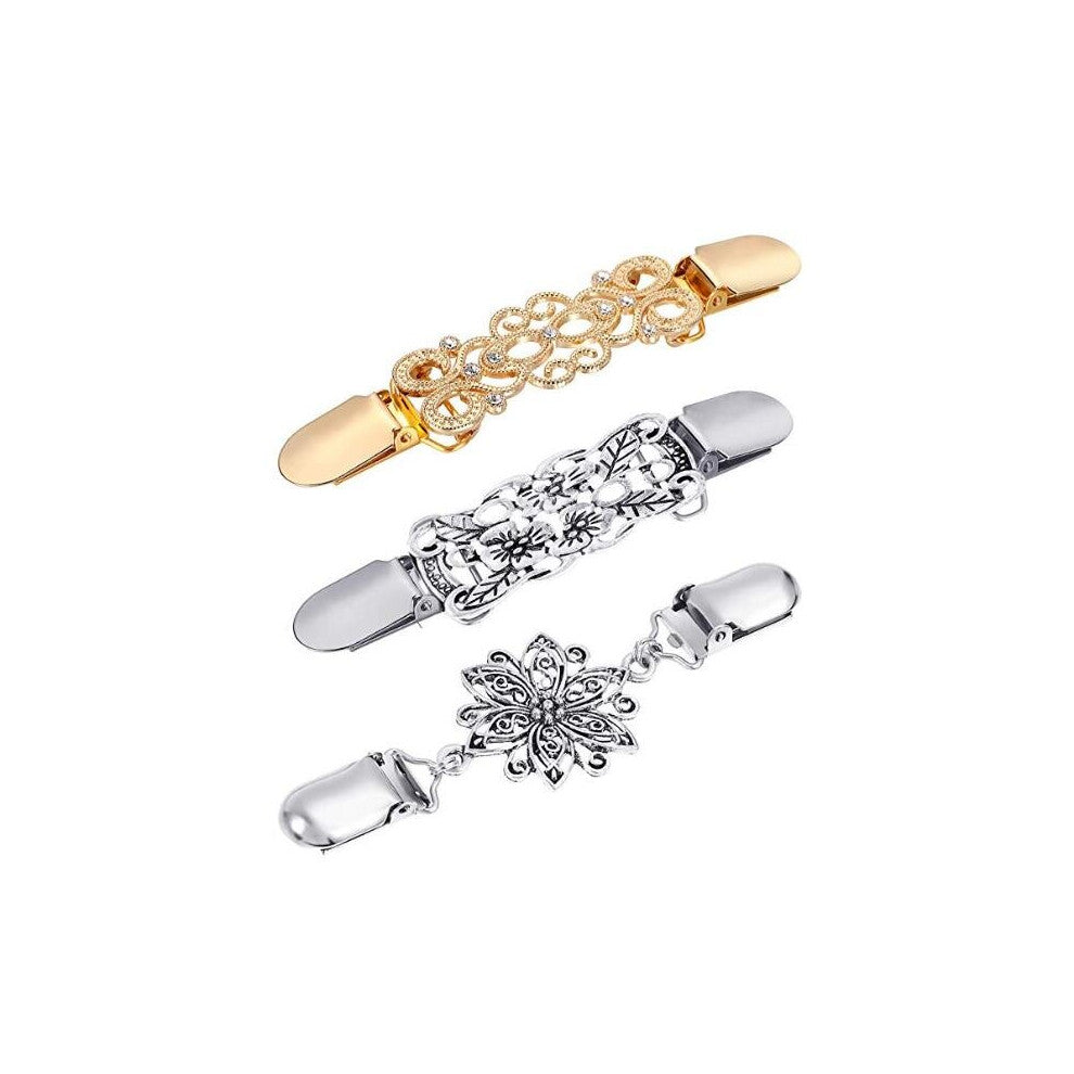 Jetec 3 Pieces Sweater Shawl Clips Dresses Cardigan Collar Brooch Clip Vintage Shirts Clips for Women Girls
