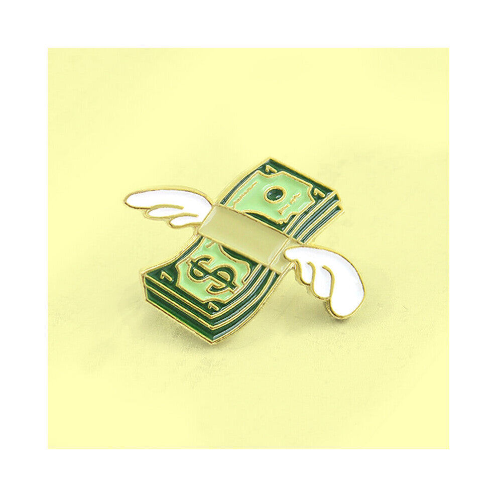 Angel Wings Banknote Dollar Brooch Angel wings Bundled Enamel Pins brooch Backpack jewelry Aretes Brincos Bijoux Gift