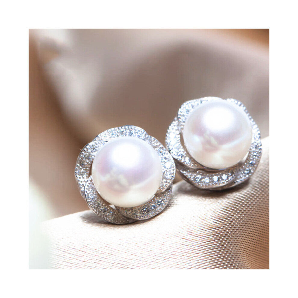 Pearl Stud Earrings for Women Wedding Engagement Jewelry CZ Flower Shape Timeless Female Earrings