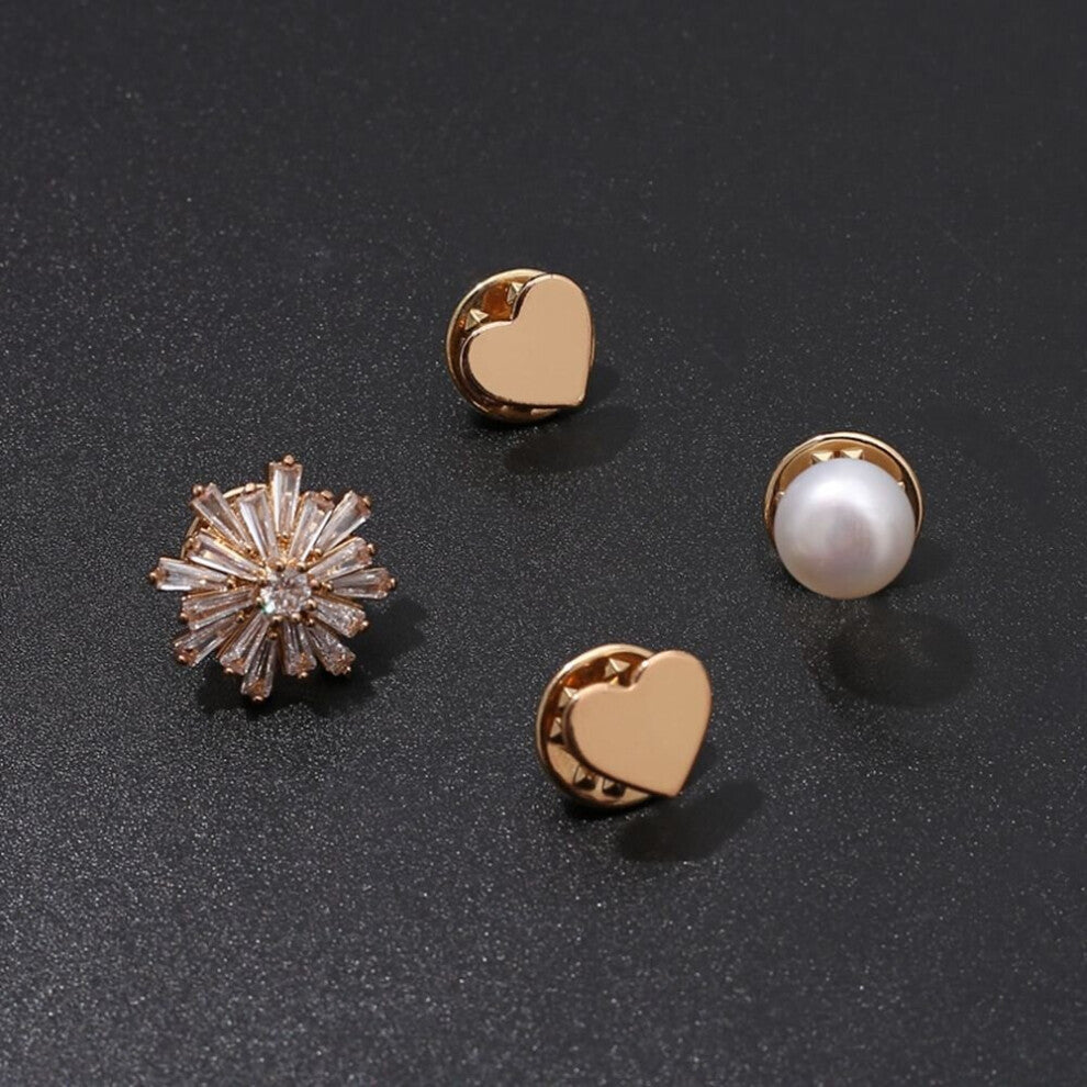 4PCs-Set Heart Brooch Cardigan Pin Fixed Styles Clothes Pearl Decorative Brooch for Women Anti-Exposure Neckline Buckle Jewelry