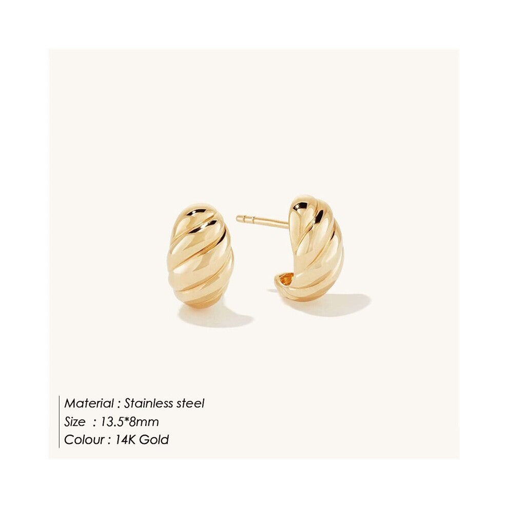 eManco small Stainless Steel Hoop Earrings for Women Croissant D?me Hoops EarRings Vintage Geometry