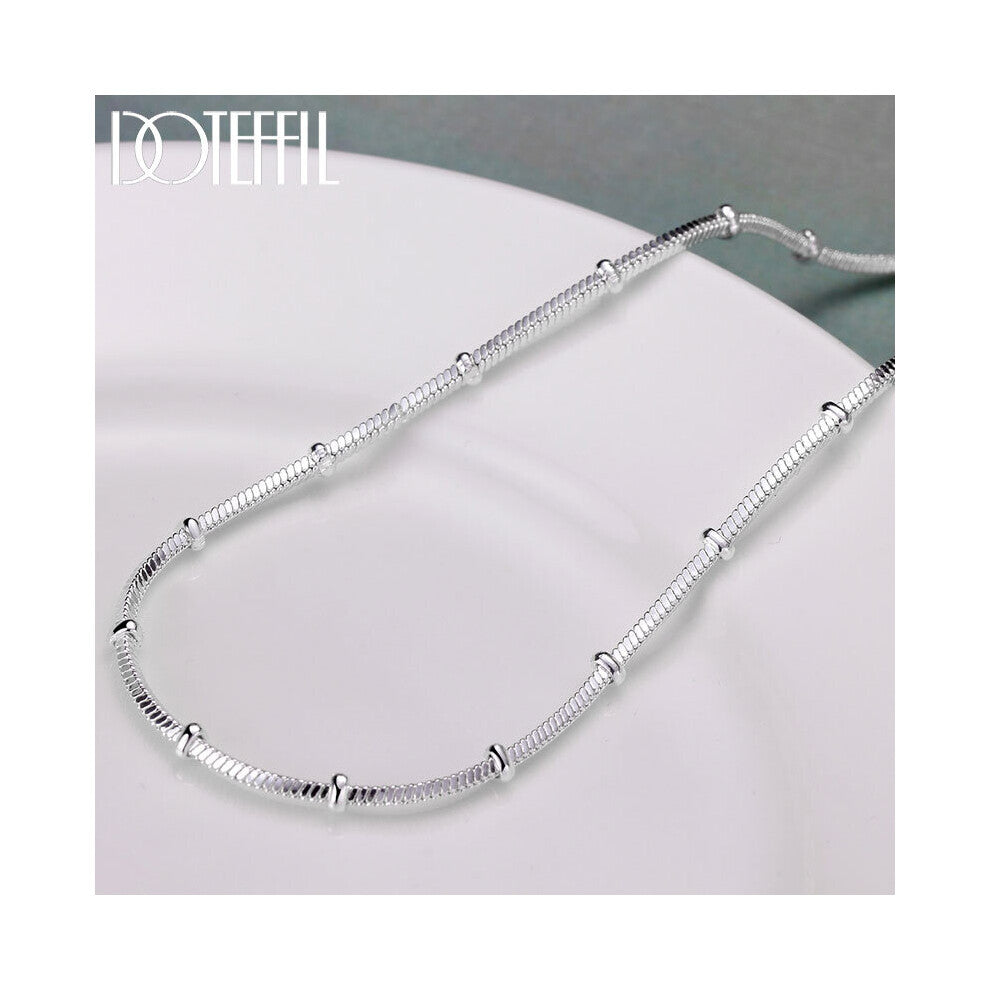 925 Sterling Silver 18-20 Inch 1.2-2mm Snake Chain Beads Necklace For Women Man Wedding Engagement Jewelry