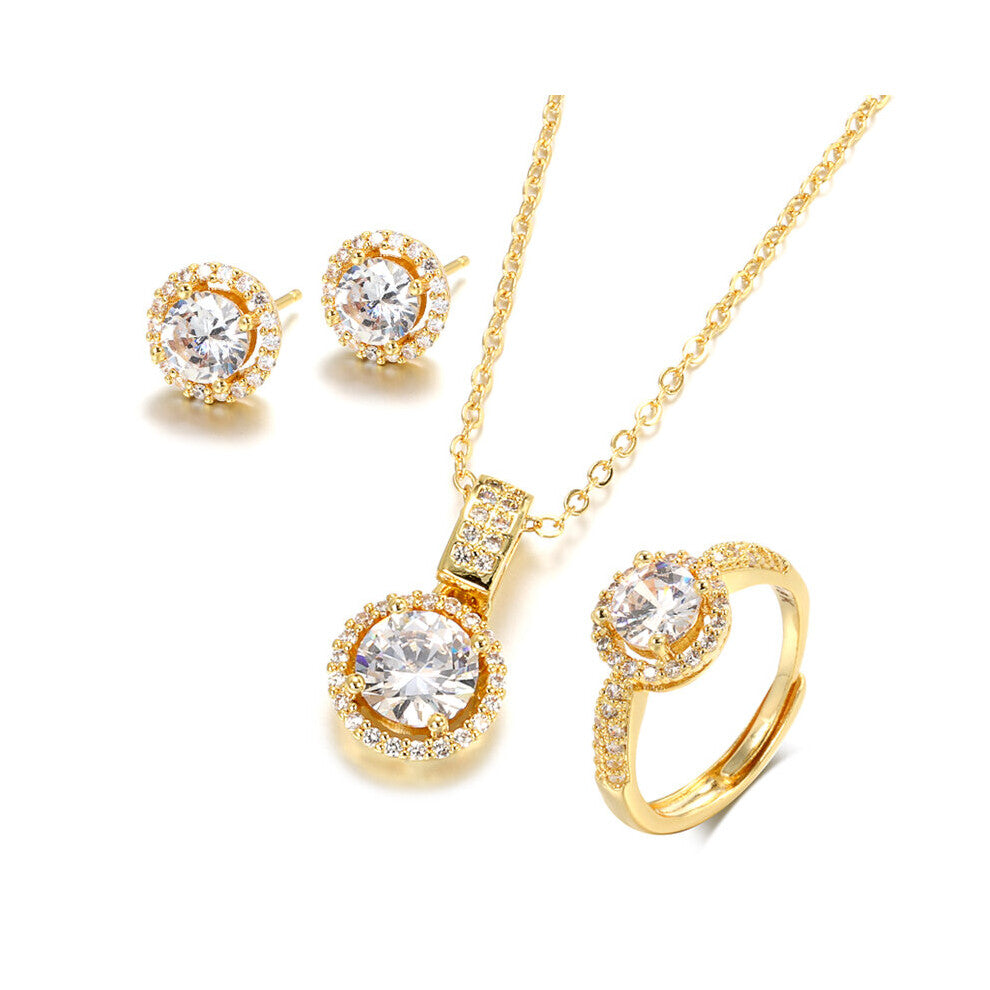 Kinel 18K Zircon Jewelry Sets Engagement Ring Necklace Earring for Bridal Wedding Jewelry Gift for Women