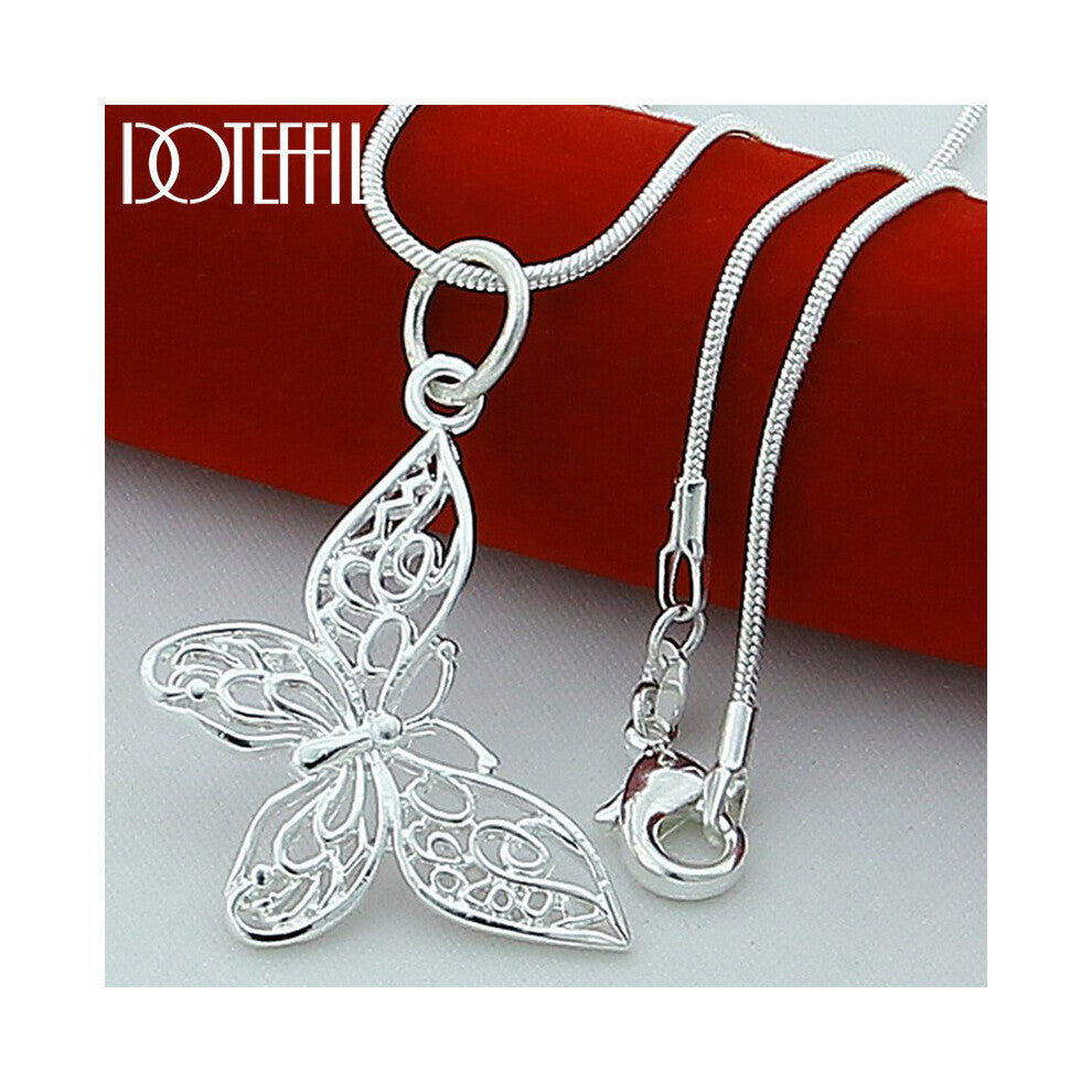 925 Sterling Silver Butterfly Pendant Necklace 18-20-22-24-28-30 inch Snake Chain For Women Wedding Engagement Jewelry