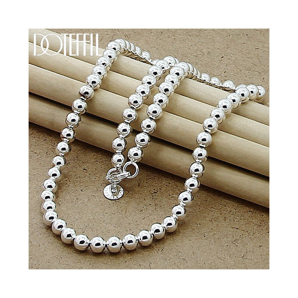 925 Sterling Silver 6mm Smooth Beads Ball Chain Necklace For Women Wedding Engagement Jewelry