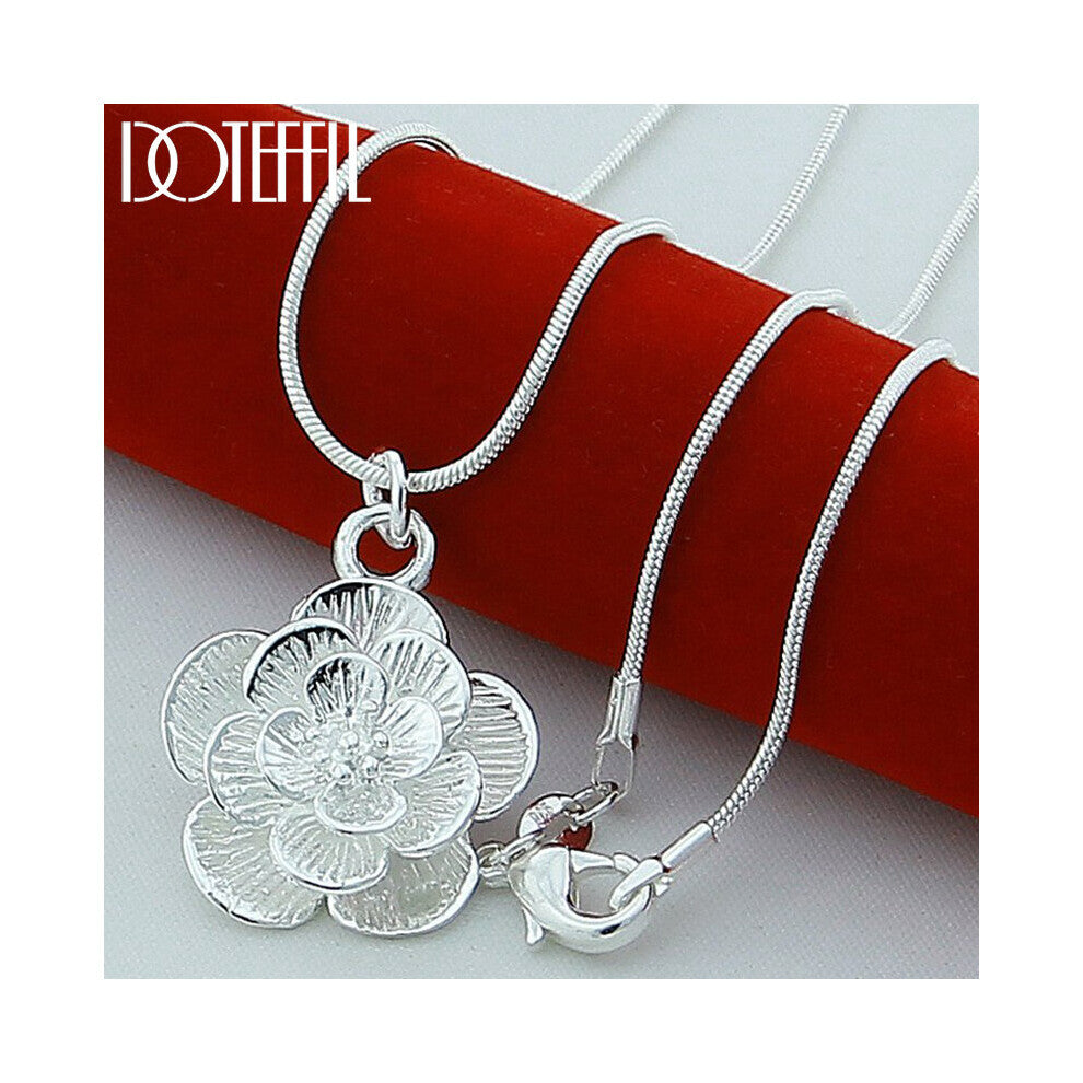 925 Sterling Silver Rose Flower Pendant Necklace 18-20-24-26-30 Inch Snake Chain For Women Wedding Engagement Jewelry
