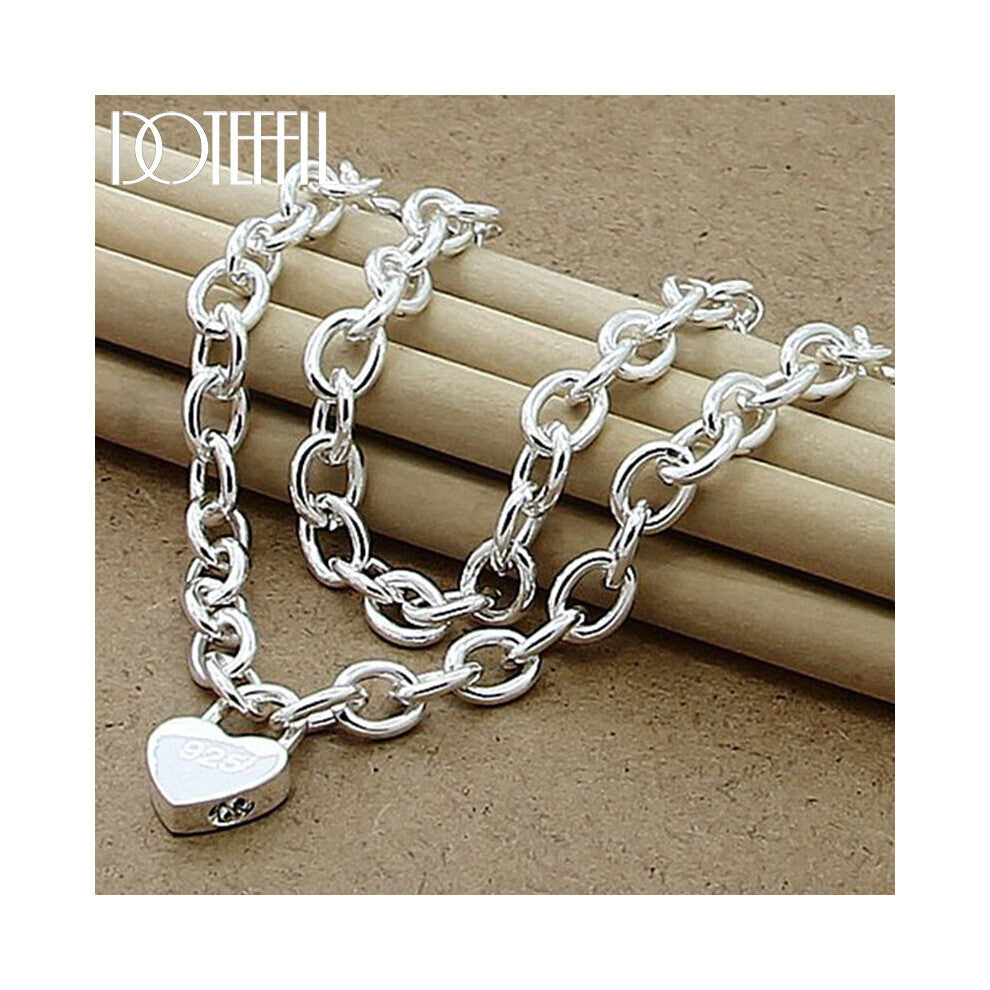 925 Sterling Silver Heart Lock Pendant Necklace 18 Inch Chain For Women Wedding Engagement Jewelry