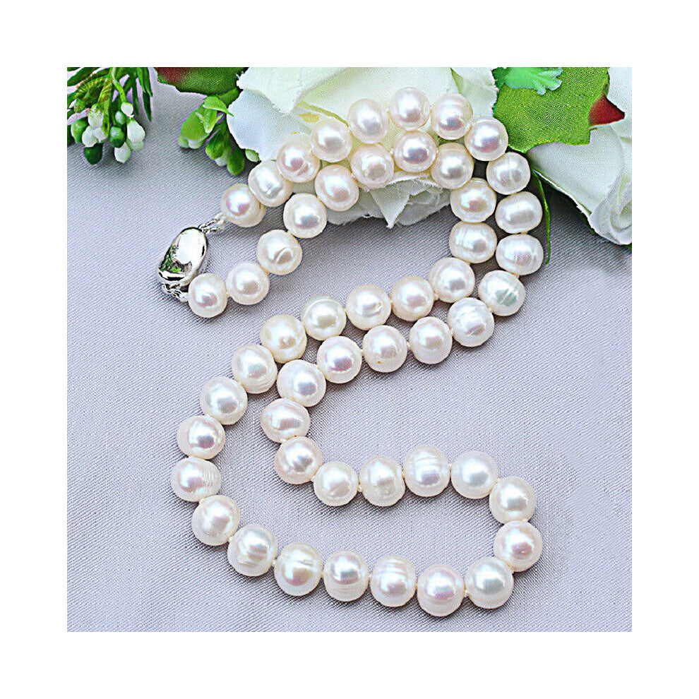 Natural Pearl Necklaces 9-10mm Freshwater Pearl Jewelry 925 Sterling Silver Necklace For Women Engagement Gift