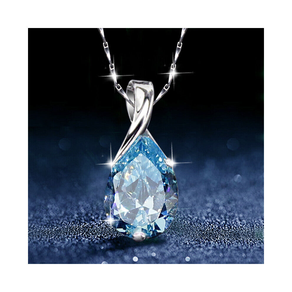 Cellacity Necklace for Women Silver 925 Jewelry Water Drop Shaped Aquamarine Pendant Neck Ornament Engagement