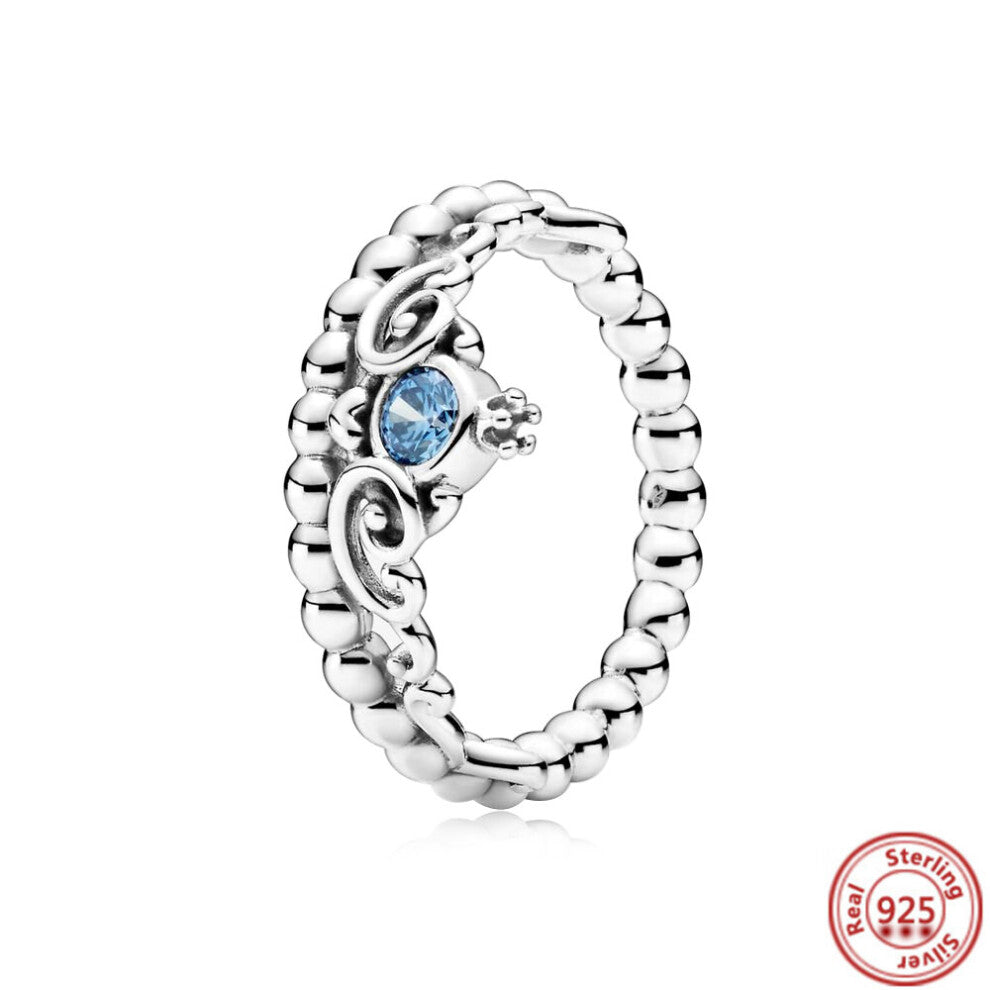 925 Sterling Silver Princess Tiara Crown with Sparkling Love Heart CZ Rings - Engagement & Anniversary Jewelry for Women