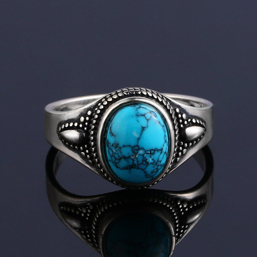 925 Sterling Silver Natural Turquoise Engagement Rings for Women Men Vintage Fine Jewelry Party Ring Gift