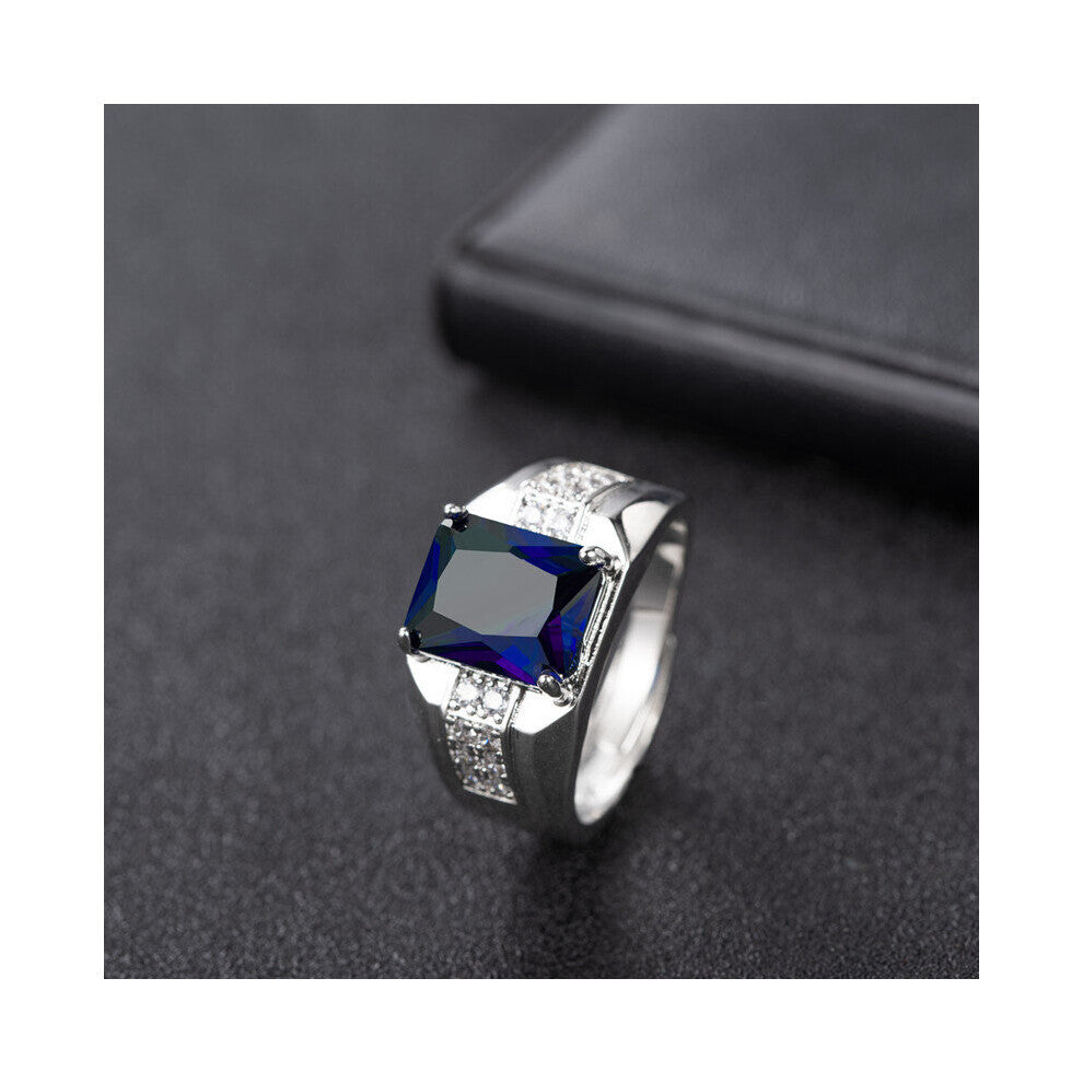 Men Ring 925 Silver Jewelry Rectangle Sapphire Zircon Gemstone Finger Ring for Wedding Engagement Accessories