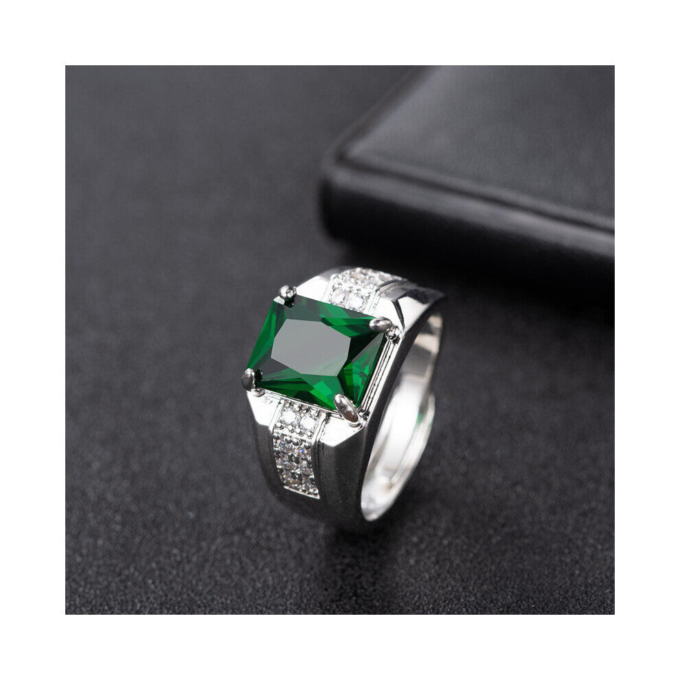 Men Ring 925 Silver Jewelry Rectangle Sapphire Zircon Gemstone Finger Ring for Wedding Engagement Accessories