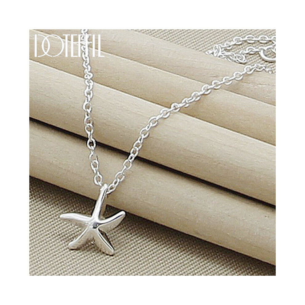 925 Sterling Silver Starfish Pendant Necklace 18 Inch Chain For Women Wedding Engagement Charm Jewelry
