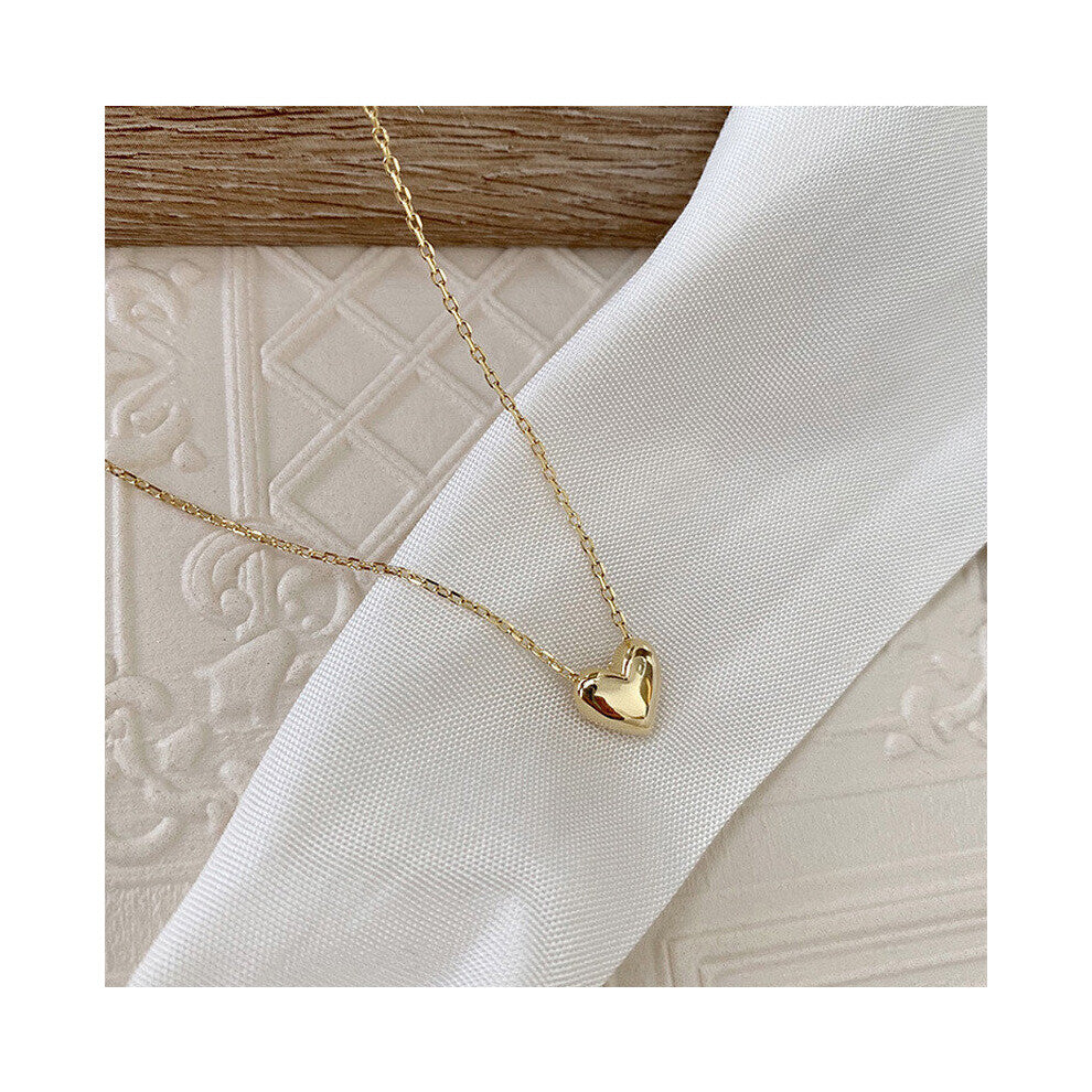 (Light Yellow Color) HI MAN 925 Sterling Silver Glossy Heart Pendant Necklace Women Plated 14K Temperament Anniversary Jewelry