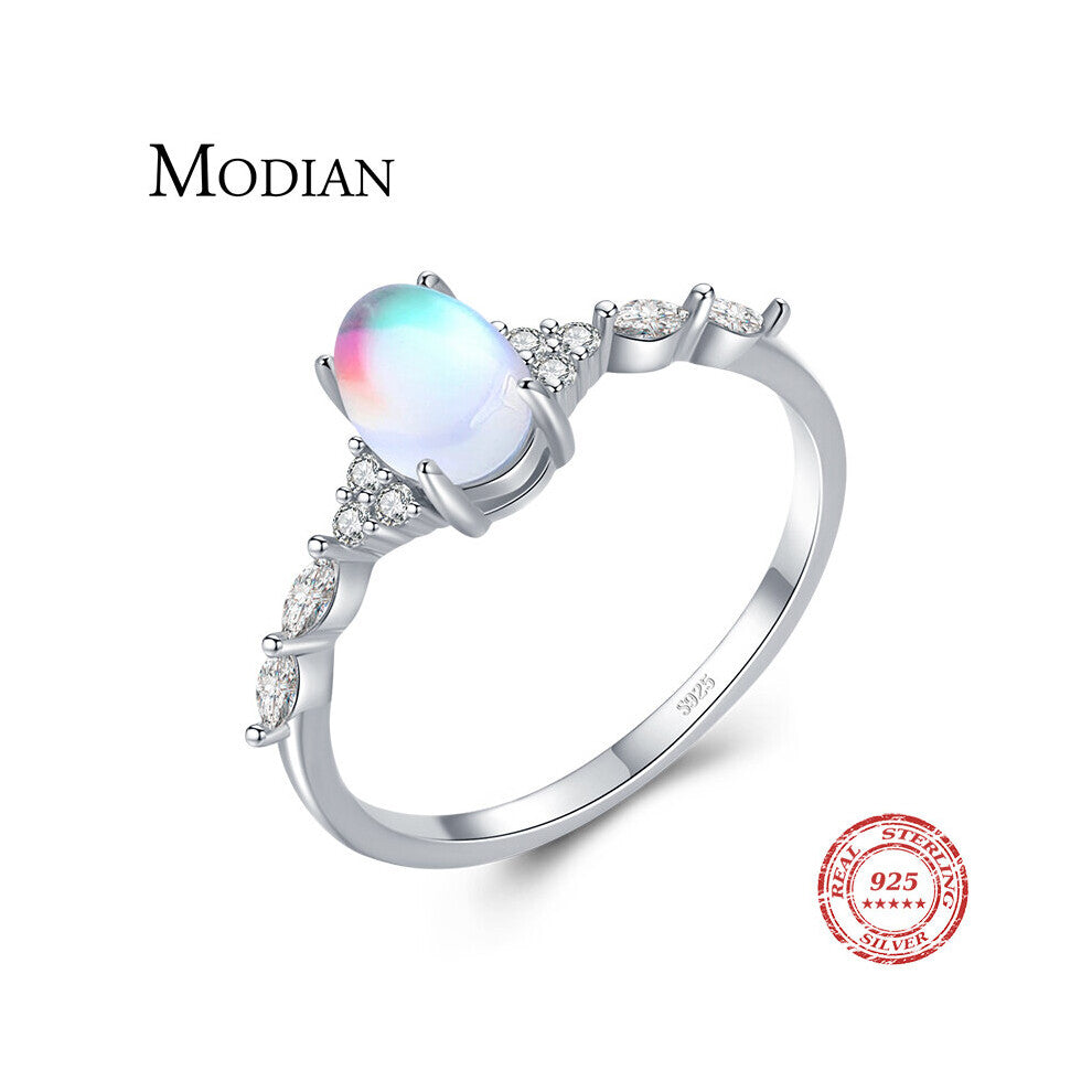 925 Sterling Silver Minimalist Oval Moonstone Ring Thin Women Engagement Female Ring Wedding Band Silver 925 Jewelry Gift