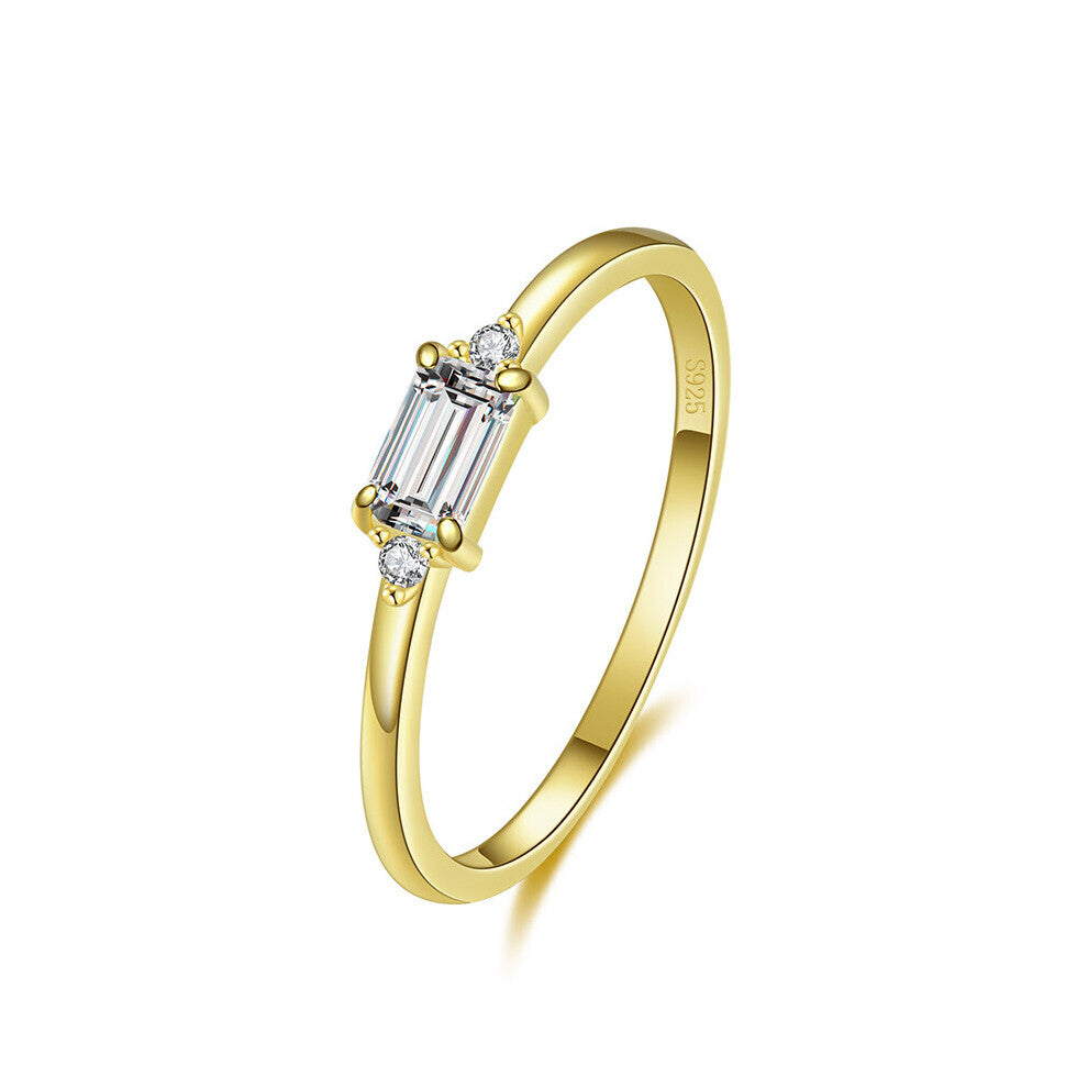 Minimalism 100% Real 925 Sterling Silver Sparkling Emerald Cut Zirconia Finger Rings For Women Wedding Engagement Jewelry