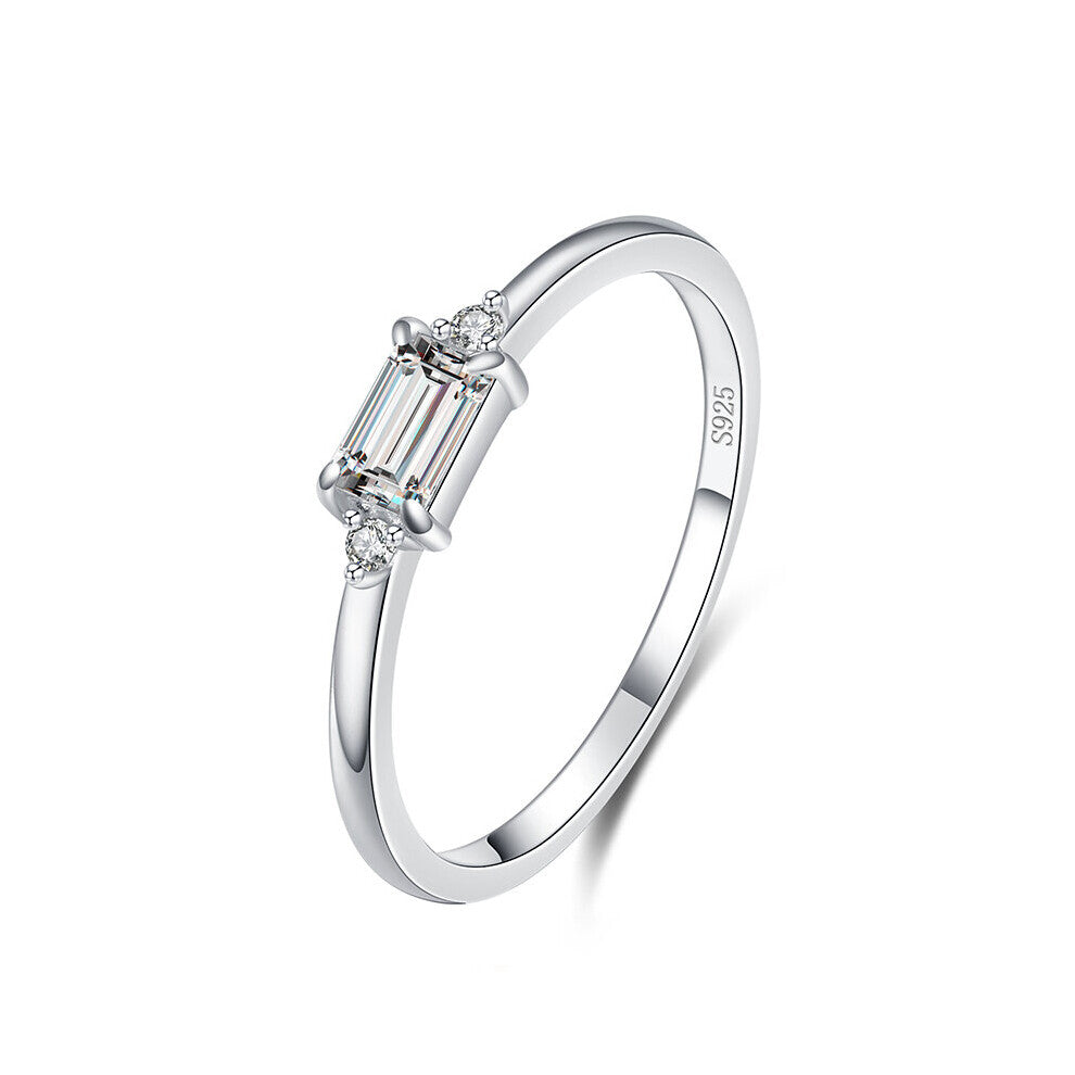 Minimalism 100% Real 925 Sterling Silver Sparkling Emerald Cut Zirconia Finger Rings For Women Wedding Engagement Jewelry