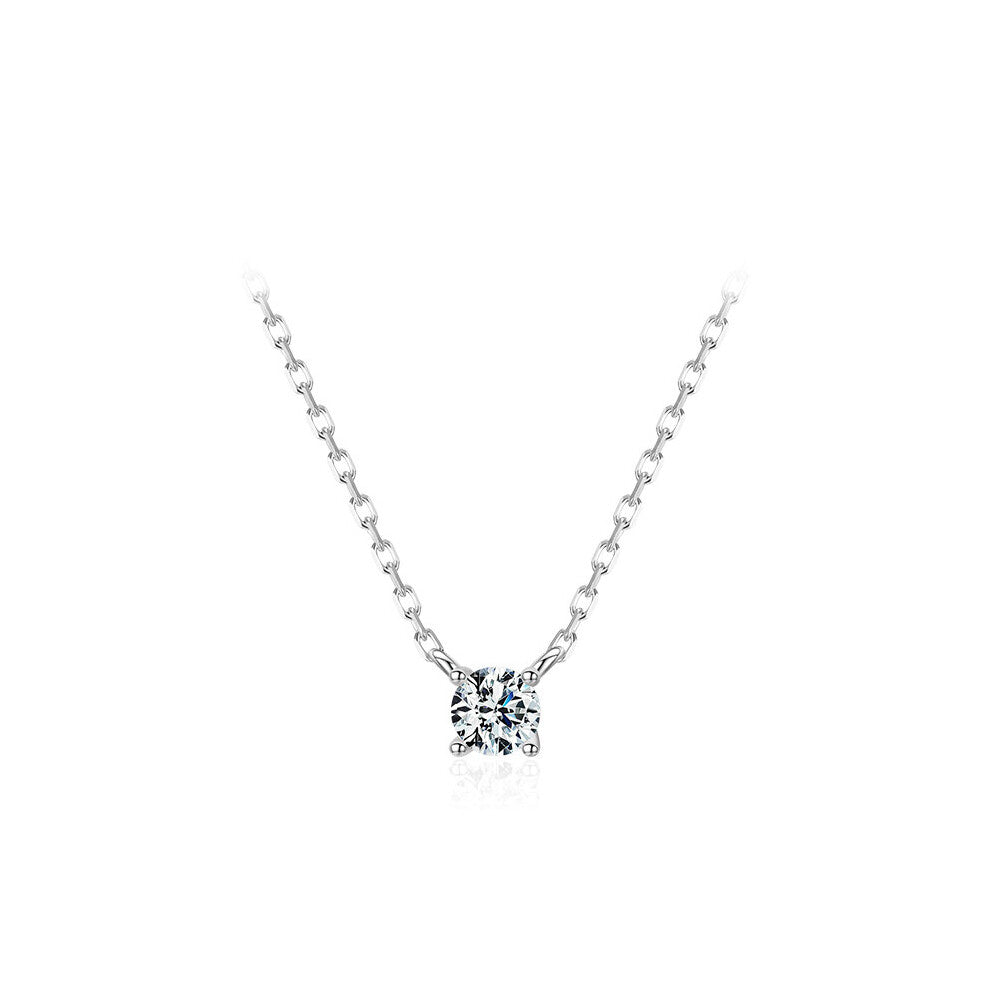 Classic 925 Sterling Silver Round Clear CZ Chain Necklaces Pendant For Women Wedding Engagement Statement Jewelry