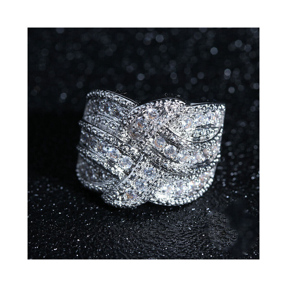 Big 925 Sterling Plata Rings with CZ Zircon Stone for Women Weave Winding Wedding Engagement Rings Jewelry Gift