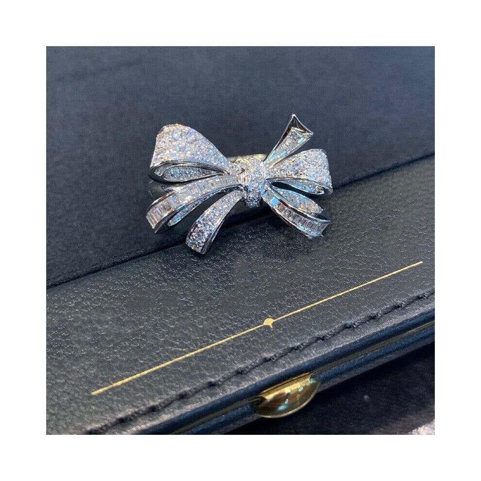 SSilver Plate Bow Bow Bow Bow Zircon Ring Women's Wedding Engagement Jewelry Womens Rings