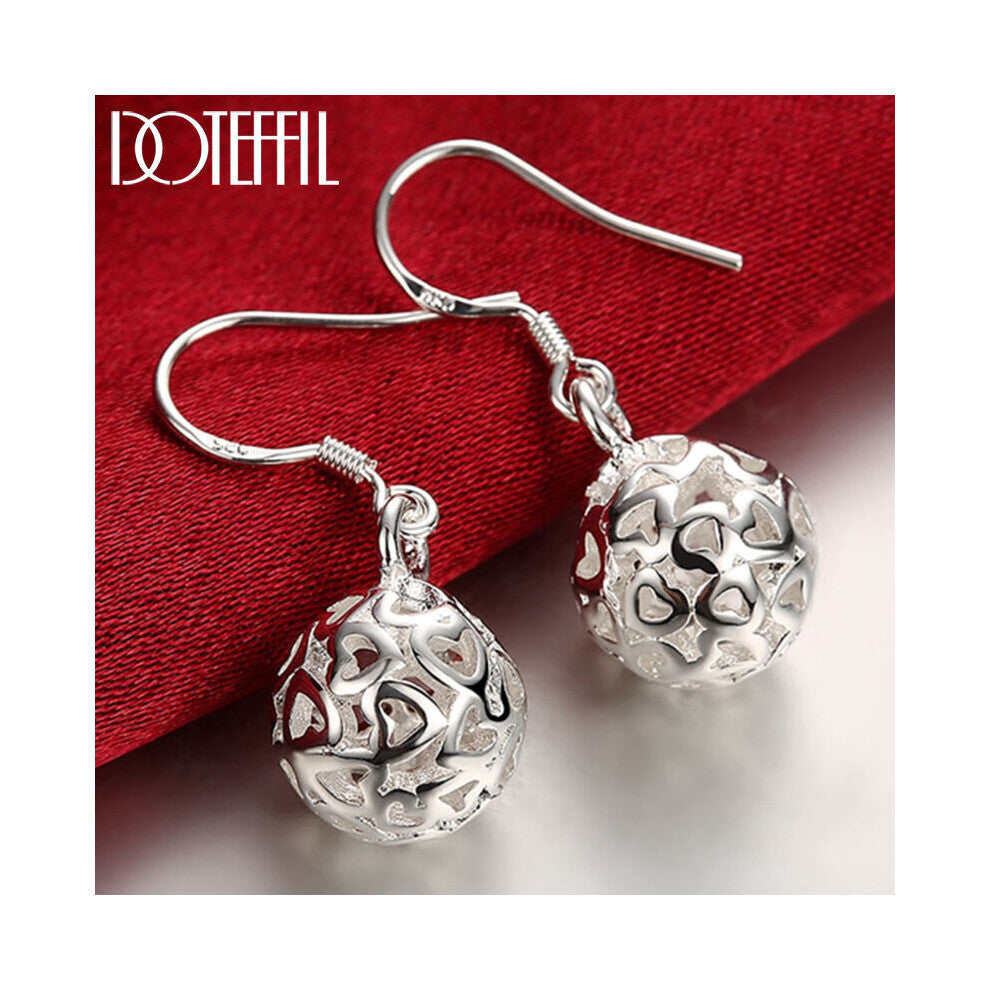 925 Sterling Silver Hollow Ball Heart Drop Earrings For Woman Wedding Engagement Party Charm Jewelry