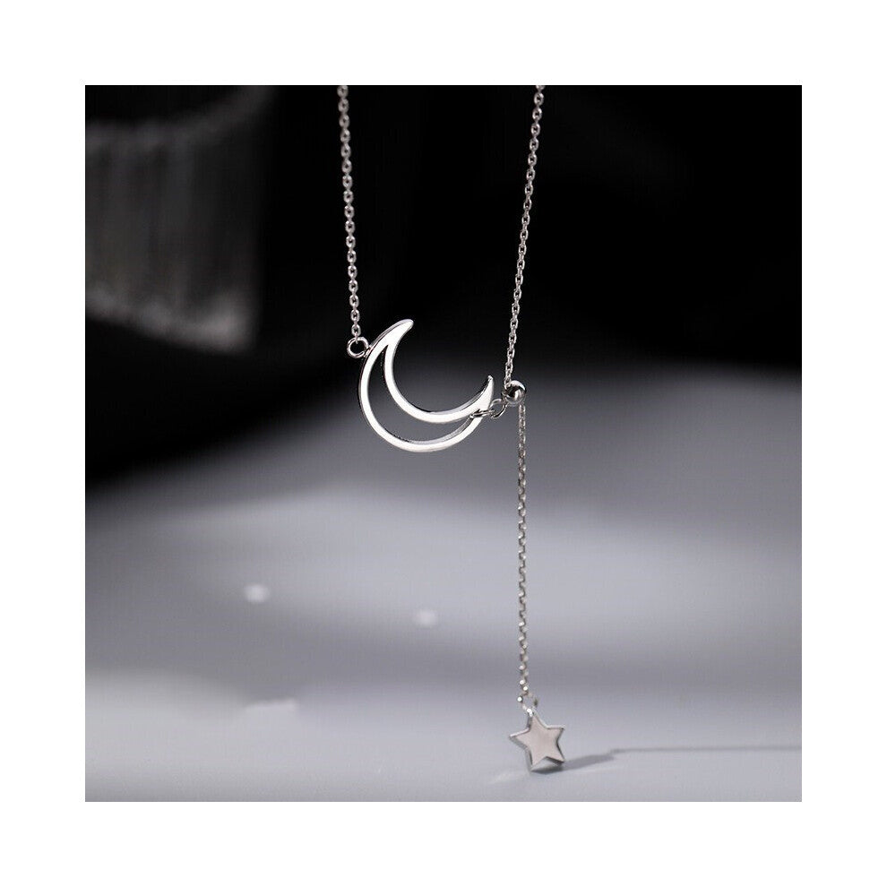 925 Silver Moon Necklace Stretchable Adjustable Clavicle Chain Shining Star Pendant Feminine Jewelry Birthday Gift